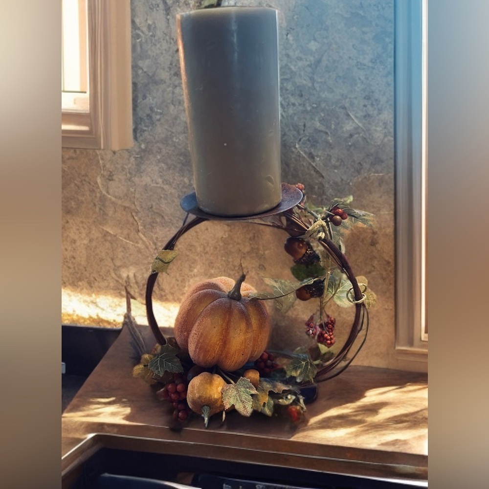 Vintage Home Interiors Autumn Candle Holder with Pumpkin Decor